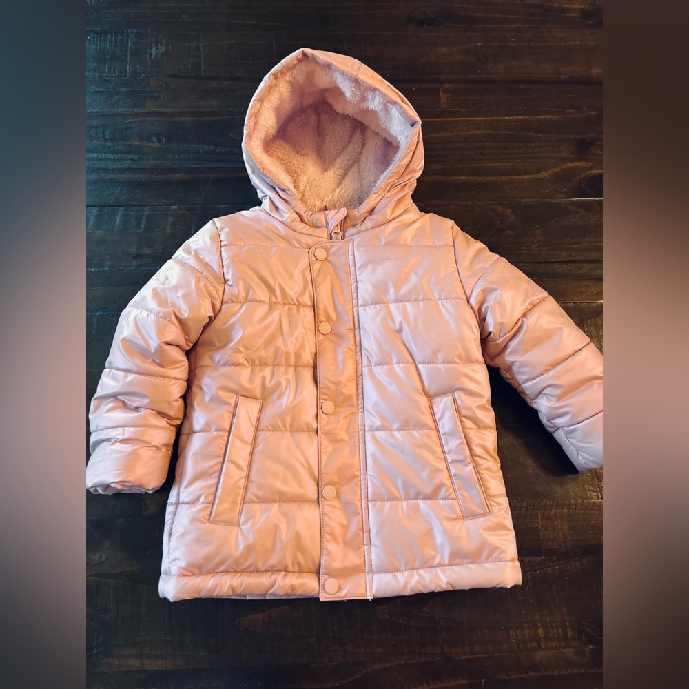Cat & Jack Pink Metallics Puffer Jacket 3T